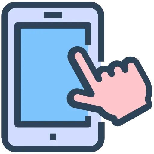 Icona di un telefono cellulare e della mano che sta per digitare su di esso
